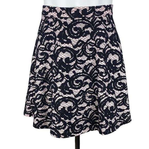 CLUB MONACO Lace A-Line Mini Skirt Sz 4 Pink Black - Picture 1 of 4